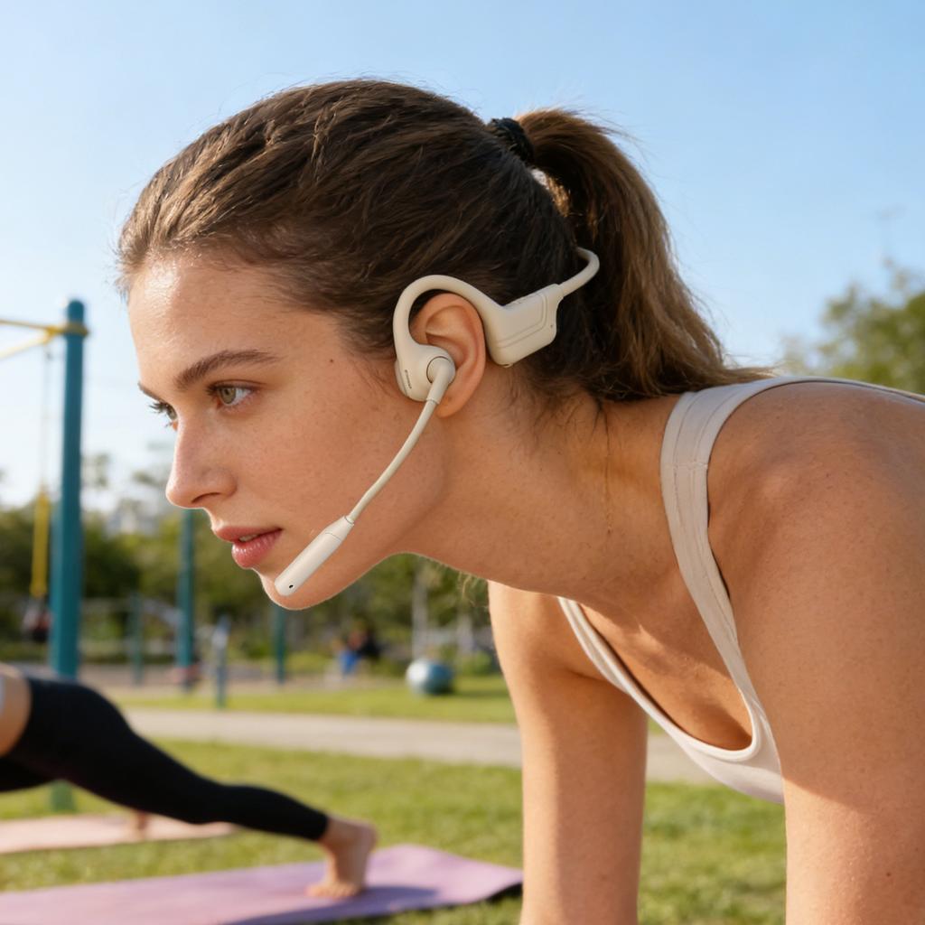 Bone Conduction Headphones IPX6 Water Proof AI Noise Cancelling 5.3 Wireless Headset with Mic Key