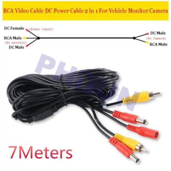 7M Car RCA Parking System Extension Power Cable Detection Wire for Backup Camera
