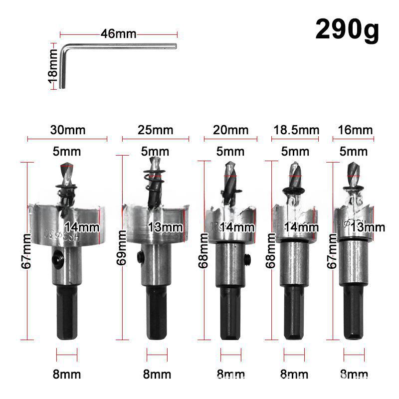 5-Piece High-Speed Steel Sawtooth Hole Opener Drill Bit Set for Aluminum and Iron Plates - 16mm, 20mm, 25mm, 30mm