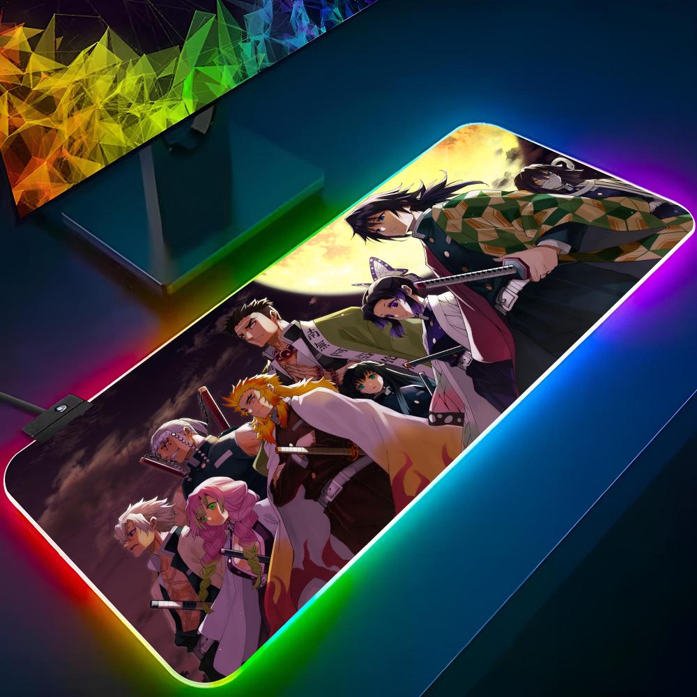 Anime Demon Slayer Mouse Pad Gaming Rgb Anime Mousepad Backlit Keyboard Gamer Girl Xxl Laptop Mat Table Pads Deskpad