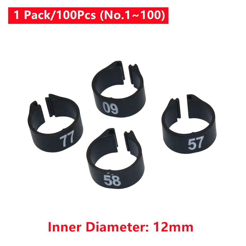 1 Pack/100Pcs Digital Plastic Bird Clip Foot Rings Inner Diameter 12mm Pigeon Quail Identification Leg Rings No.1~100 10 Colors