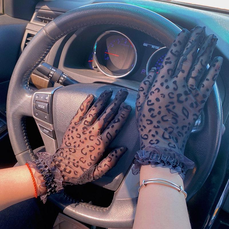 

Женские черные кружевные перчатки с леопардовым принтом - Сексуальные, Ретро, Элегантные, Тонкие, Ажурные для весенне-осенних прогулок и велоспорта One Size