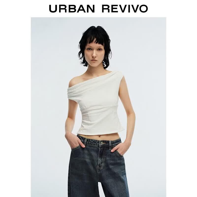 UR2026 Women s Asymmetric Pleated Short T-shirt M