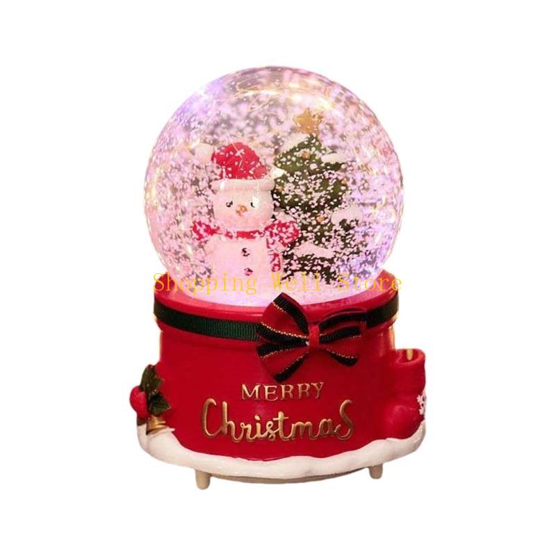 

KX4B Christmas Themed Snowman Crystal Ball With Builts In Music Box And LED Light Effects Resin Art work LED Light Effects