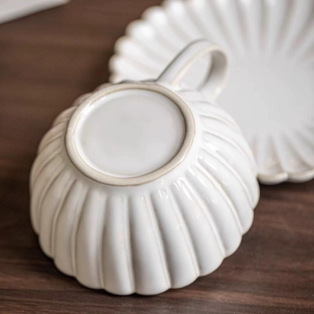 Exquisite Ceramic Coffee Cup Plate Set Flower Shaped Pottery Drinkware Set  Household Use