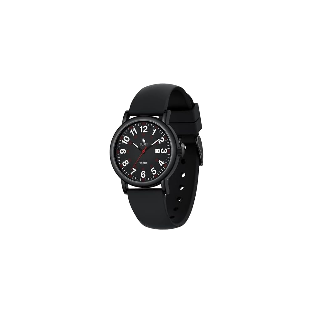 BUREI Women s Analog Quartz Watch Black Waterproof Simple Casual Business Lightweight Silicone Strap
