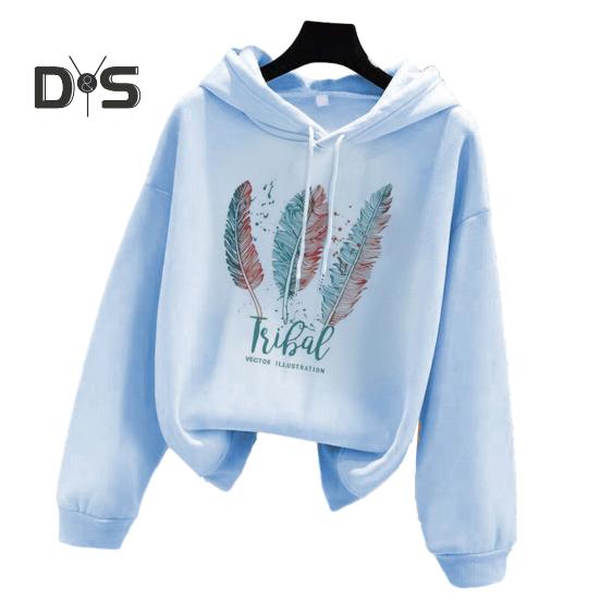 Fall Winter Hoodie Feather Print Long Sleeve Thick Loose Soft Drawstring Hooded Unisex Keep Warm Casual Elastic Cuff Women Men Hoodie