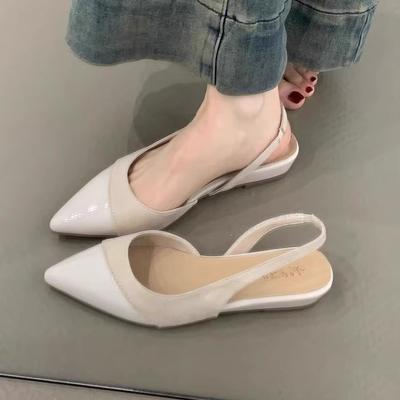 Fashion PU Leather Design Ladies Summer Style Pointed Toe Low Heel Women Sandals Non-slip Flat Shoes