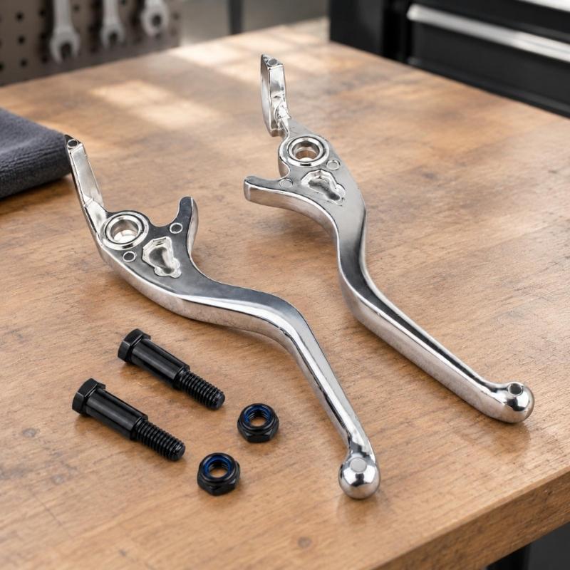 Motorcycle Brake Lever Replacement Set for IN10, Left and Right Metal Control Levers with Silver Finish for Worn or Damaged Parts