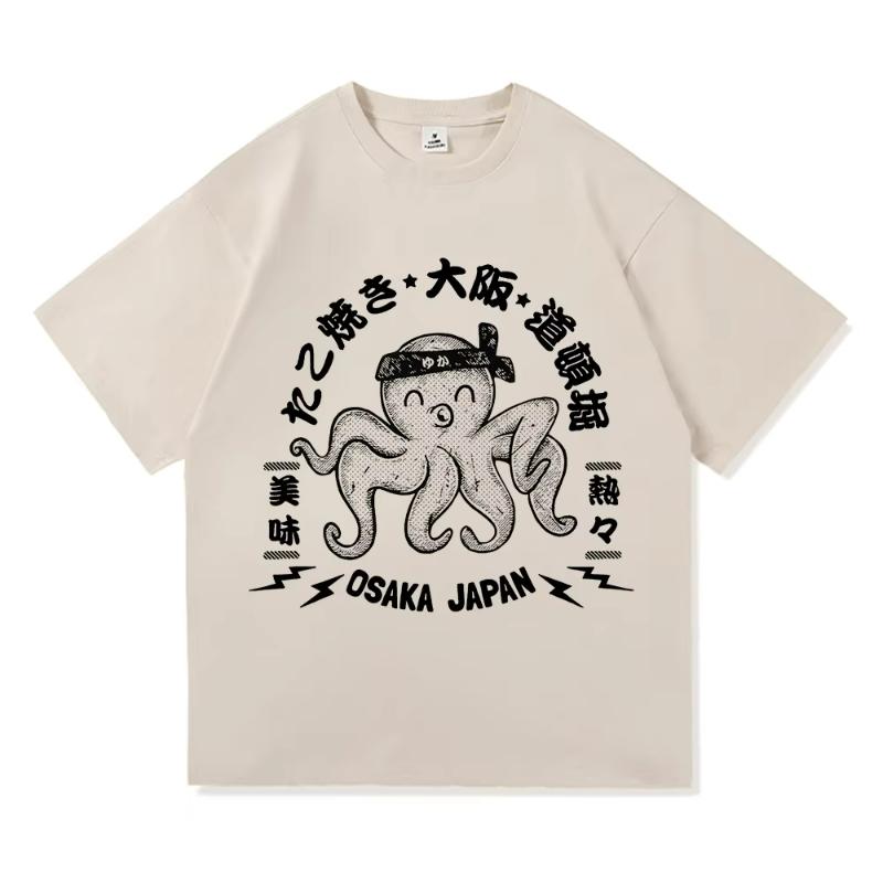 Funny Osaka Dotonbori T Shirt Fashion Men/Women Retro Takoyaki Osaka Drunken Octopus T-Shirt Unisex Vintage Cotton Tees Shirts