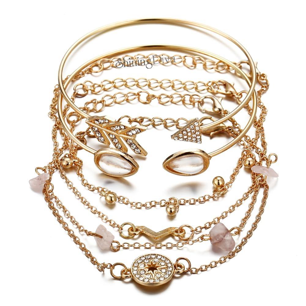 Latest Stylish Multilayer Gold Plated Bangle Bracelet for Women and Girls