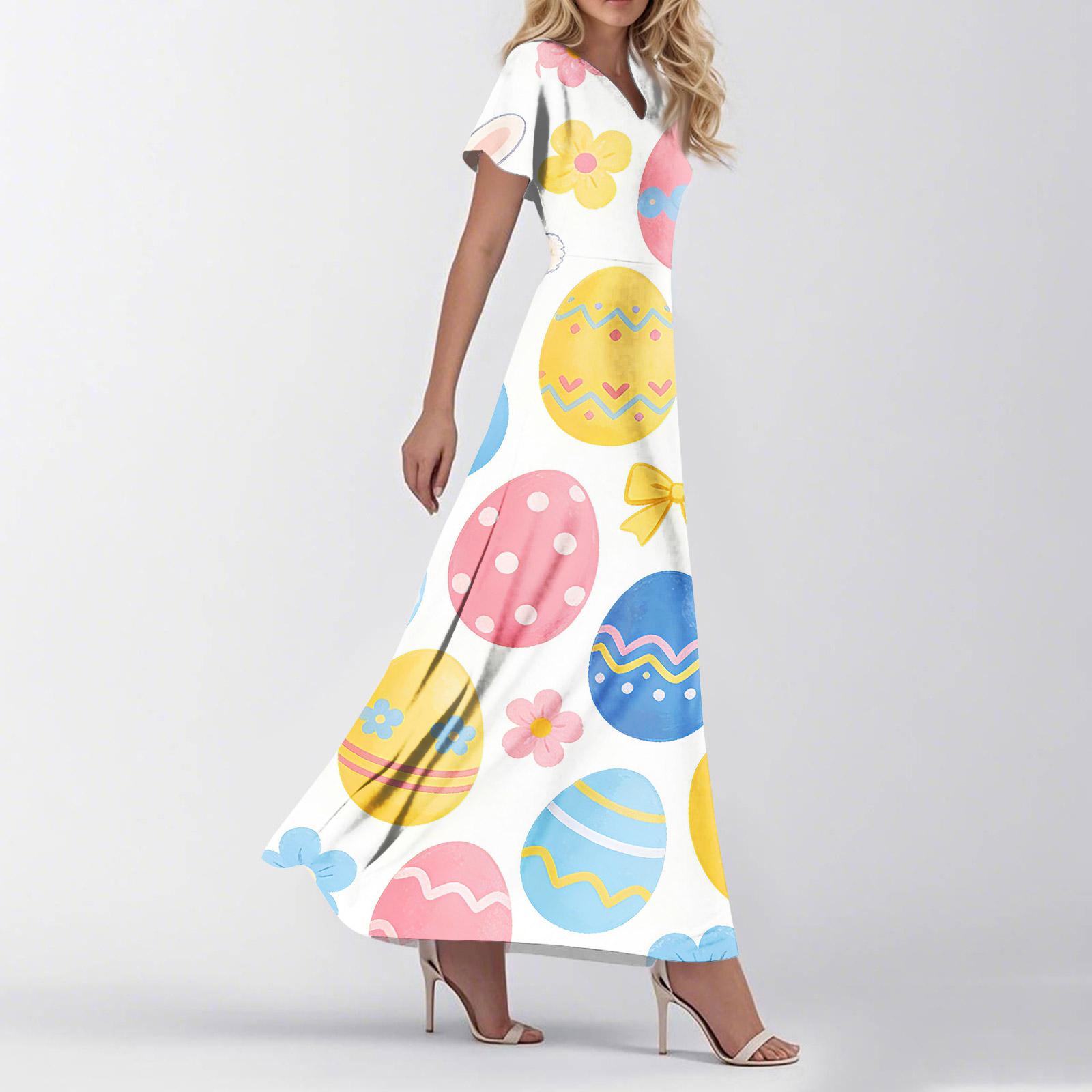 

Women s Loose Casual V-Neck Short Sleeved High Waisted Floral Print Dress Floral Print Dress XS небо синє кольору
