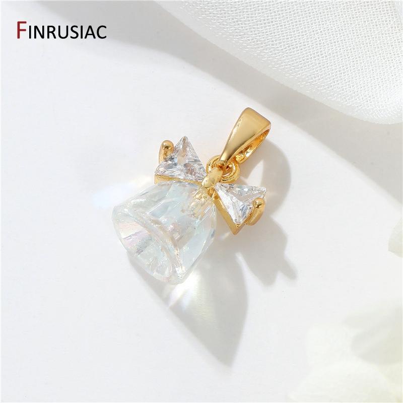 

14K Gold Plated Exquisite Cubic Zircon Charms For Necklace Making, Brass Bow Pendants DIY Jewelry Earring Findings Accessories 1 piece