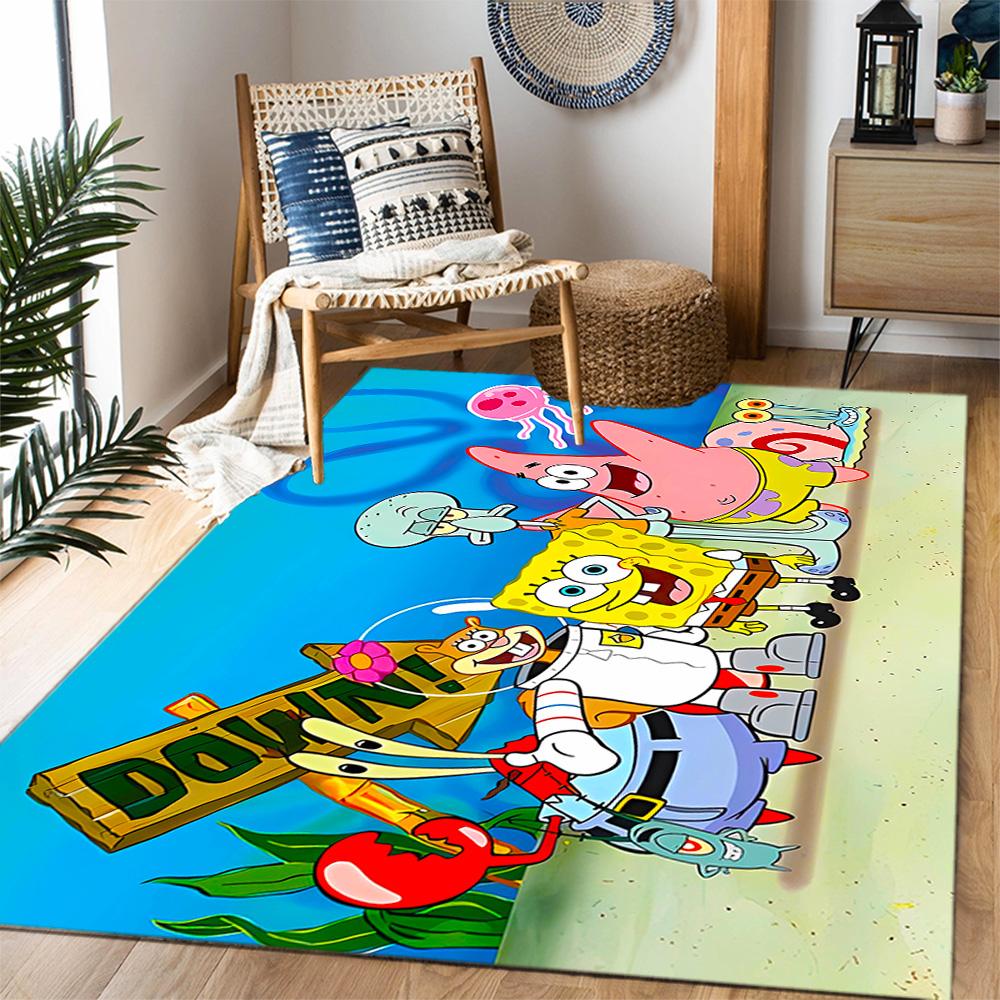 Spongebob Squarepants Adventure Themed Anti-Slip Rugs - Polyester Home Decor, Suitable for Bedrooms, Living Rooms, Doorways, Studios, and Decorations