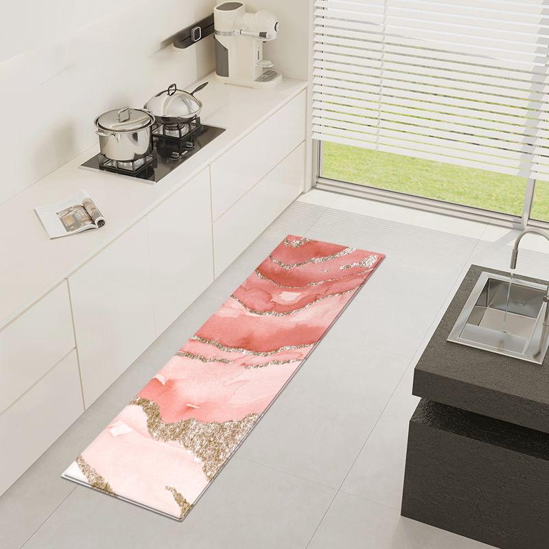 Pink Kitchen Floor Mat Set Cute Girl Room Rug Bedroom Abstract Geometry Print Bathroom Mat Non-slip Soft Laundry Mats