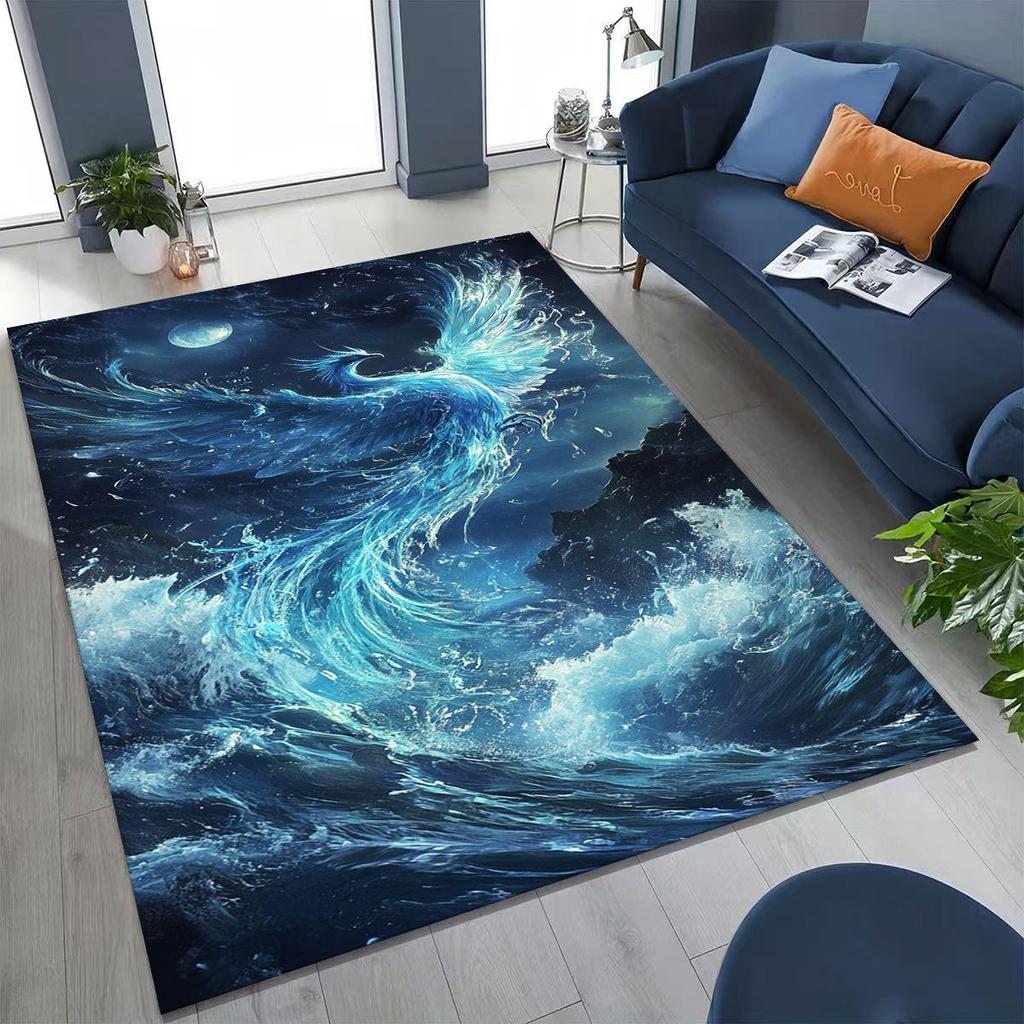 Colorful Rebirth Fire Phoenix Divine Bird Rug for Bedroom Living Room Sofa Home Doormat Decor, Large Kid Play Non-slip Floor Mat