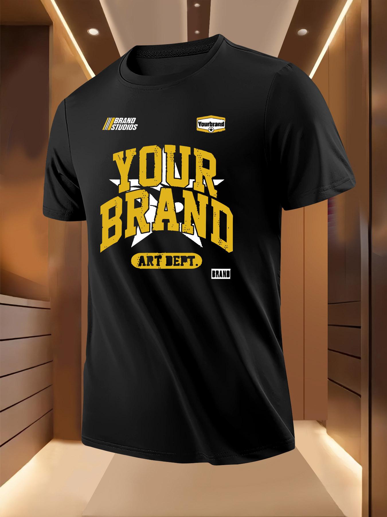 Summer Tshirt with Bold YOUR BRAND Print - Light Yellow M
