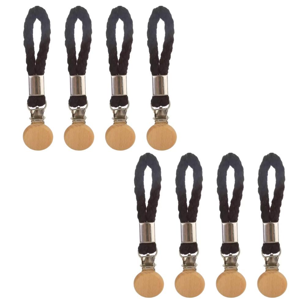 1-8PCS Towel Hanging Clips Woven Cotton Rope Bathroom Wood Round Head Metal Hanging Clips For Home Towel Clothes Storage Hook
