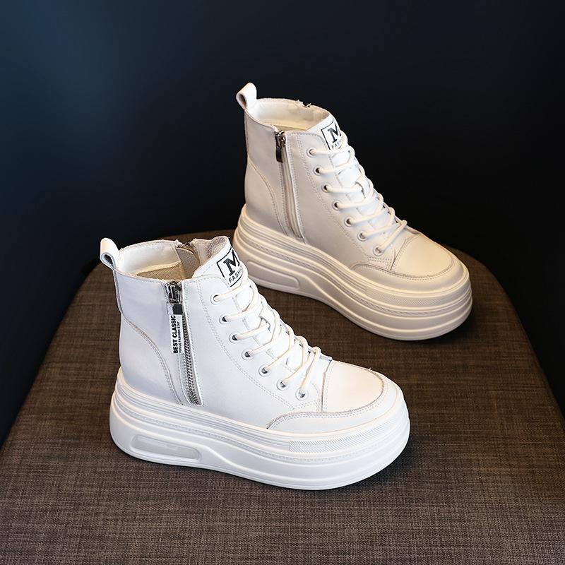 8CM  New Fashion Women Combat Boot Platform Sneakers Spring Autumn Warm Fur Winter Ankle Booties Genuine Leather Women Shoes