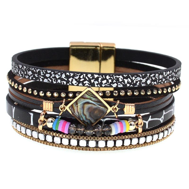 Lederarmband Kristall Wrap Böhmen Armreif Frauen Schmuck Zubehör
