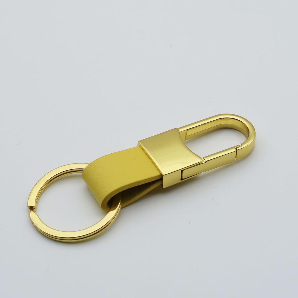 Men's Genuine Leather Car Keychain with Zinc Alloy Waist Clip and Customizable Laser Logo