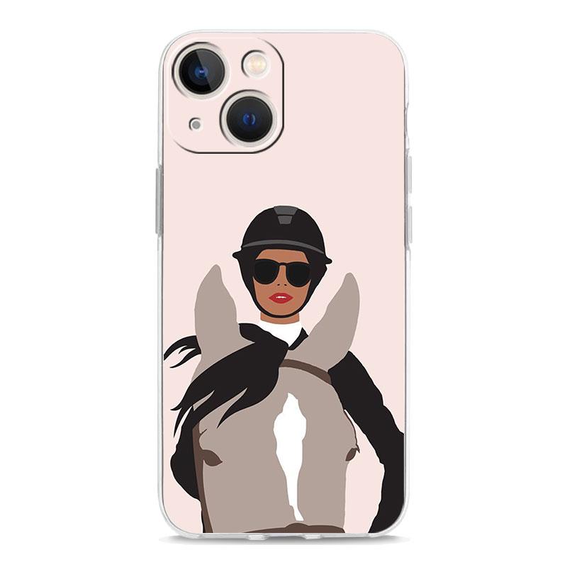 Animal Galloping Horse Girl Drawing Luxury Phone Case For iPhone 15 16 14 13 12 11 Pro Max XS X XR SE 7 8 Plus Clear Cover