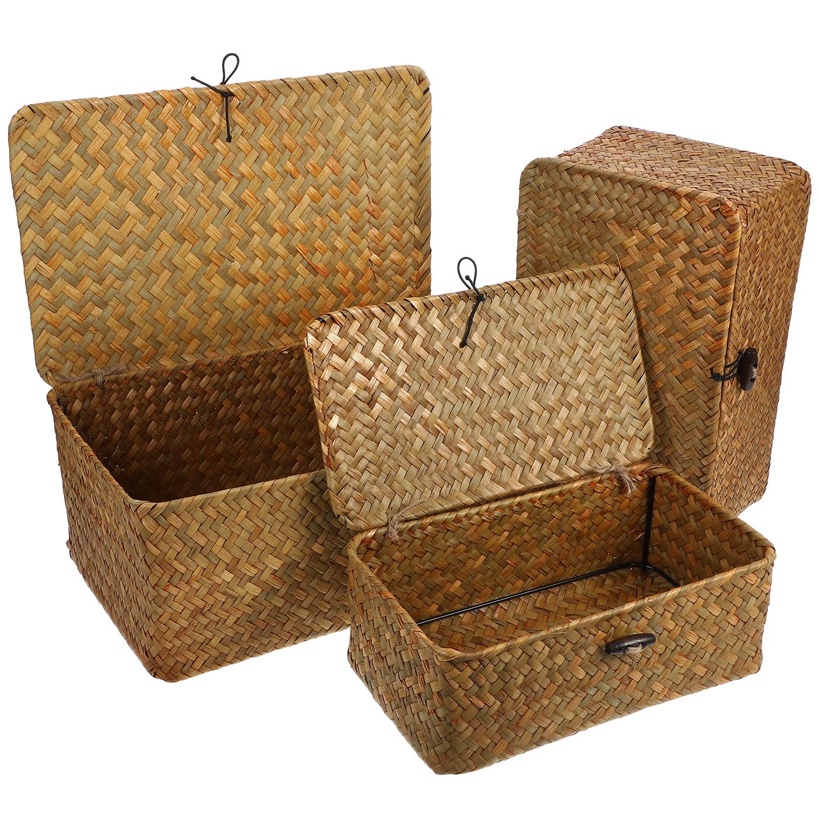 

POPETPOP 3-Piece Button Woven Basket with Seaweed Debris Storage Box, Handwoven Storage Basket - Small, Large