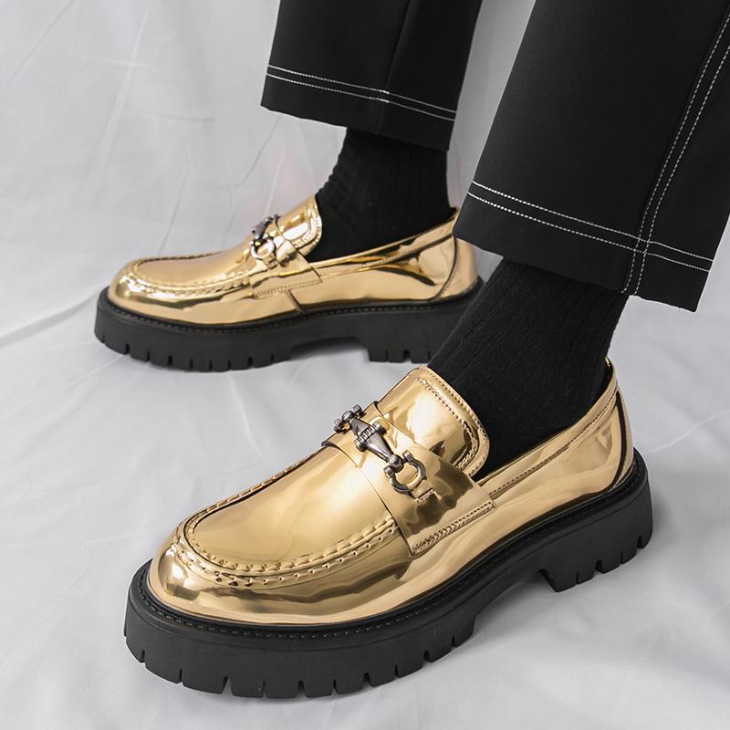 Fashion Golden Thick Soled Metal Buckle Loafers Brand Luxury Men Casual Driving Designer Thick Soled Oxford Shoes Wedding Dress Shoes