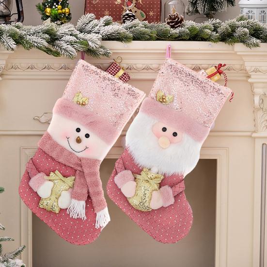 

1 шт. Рождественский розовый Клаус большой чулок с блестками плюшевый Санта-Снеговик емкость многоразовая рождественская елка висит