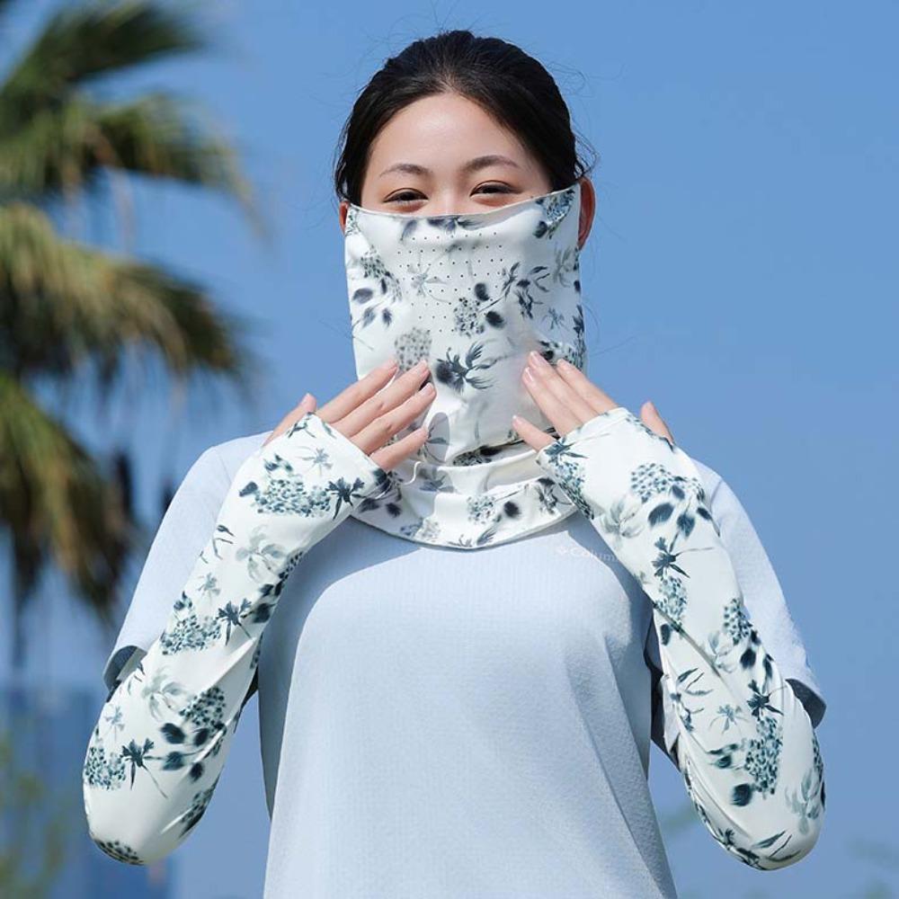 3pcs Quick Drying Floral Ice Silk Mask UPF50+ Sunshade Arm Cover Women Sunscreen Veil  Outdoor