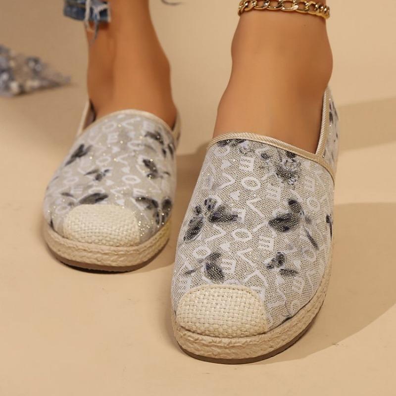 Fashion Plus Size Flat Tweed Cotton Shoes Women's Autumn/Winter New Butterfly Sequin Fashionable Versatile Slip-On Shoes Rubber Upper