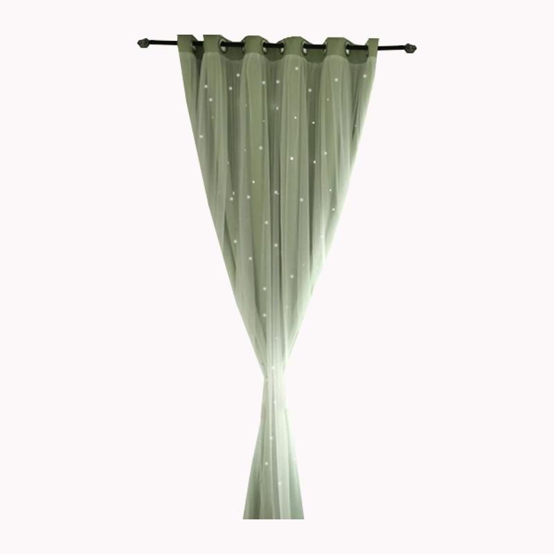 1pc Korean-style Double-layer Integrated Lace Blackout Hollow Star Curtain, Ready-made for Bedroom and Living Room