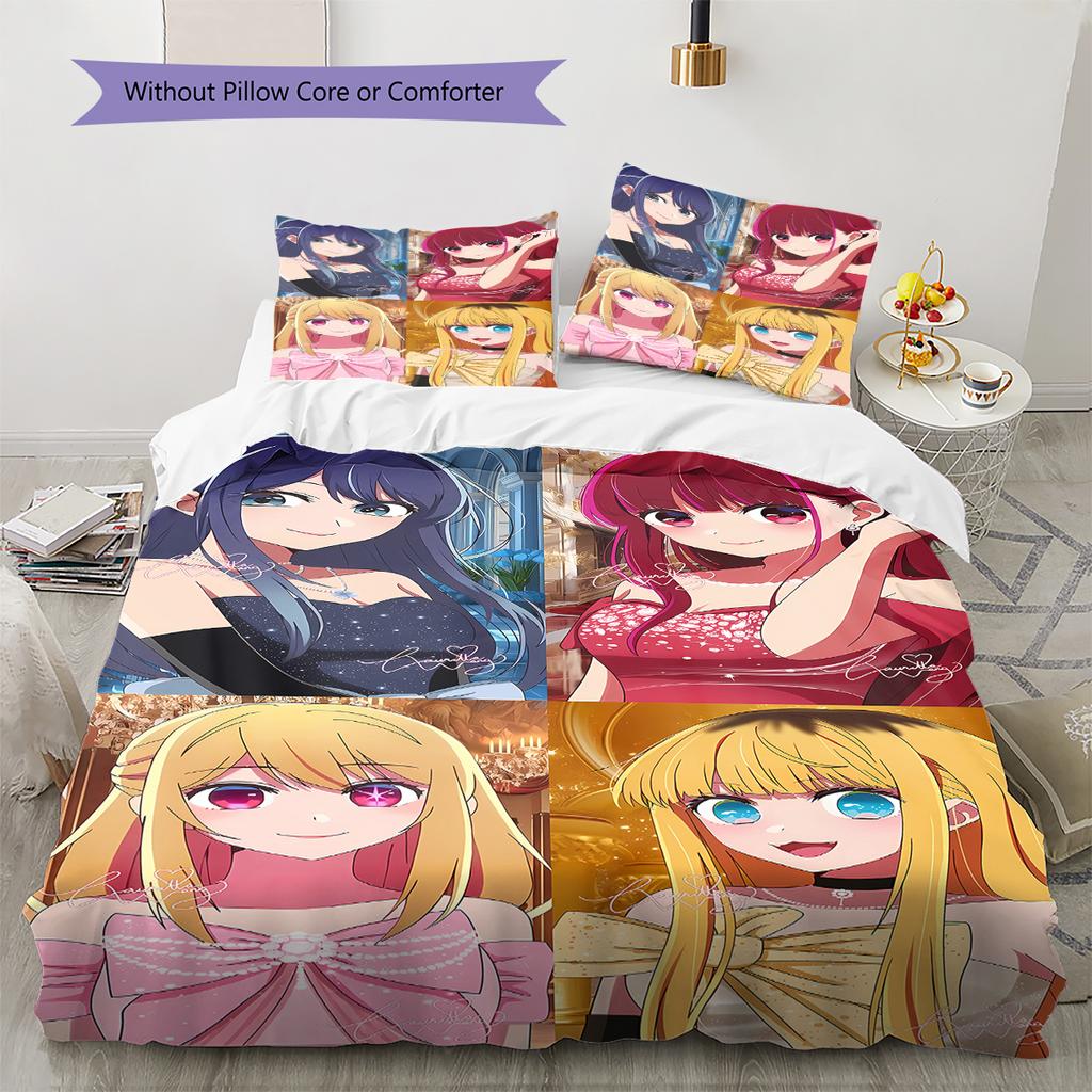 Oshi no Ko Pattern Bedding,Quilt Set Quilt Cover Pillowcase Home Birthday Gift (1 * duvet cover + 2 * pillowcase, without core)
