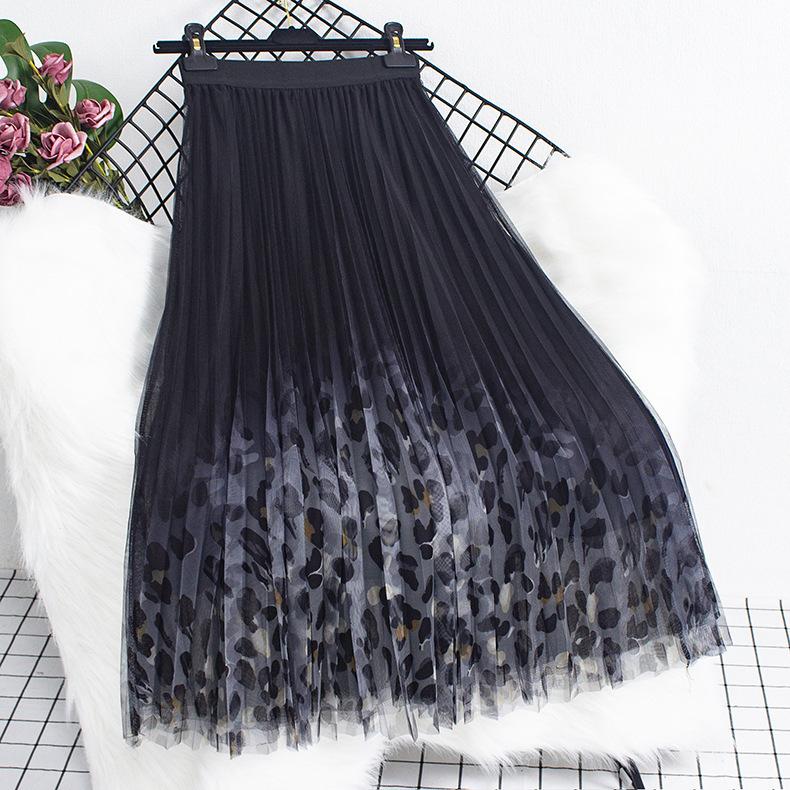 

Women Spring Fall High Waist All Match Gradient Color Peacock Printed Mesh A Line Skirt one size