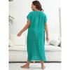Plus Size Holiday Beach Cover Up Women Hook & Loop Contrast Color Deep V Neck Slit Dress