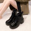 Lace-up Soft Leather Short Boots 2025 Autumn and Winter New Height Increase Small Man Shows Height Thick Heel Temperament Solid Color Thick-soled Mar
