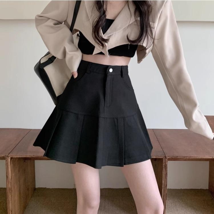

Women s Spring Autumn Pleated JK Short Skirt Petite A-Line Stylish Design Casual Design-forward Slimming All-match Versatile Skirt 4XL