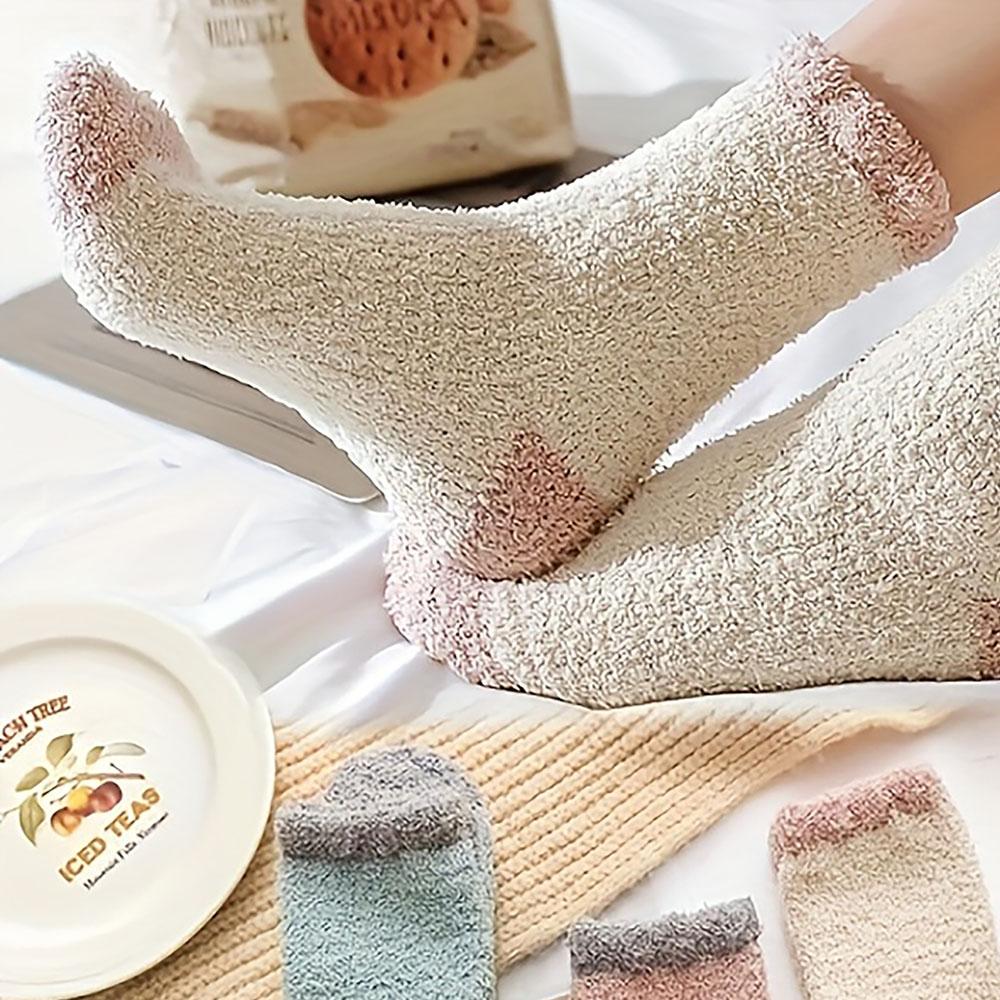5 Pairs Thick Coral Fleece Socks Warm And Soft Mid Length Socks Suitable For Autumn And Winter Women S Long Socks And Pantyhose