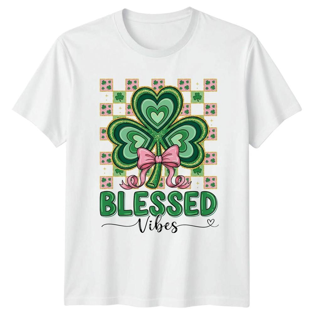 Blessed Vibes Unisexs TShirt Shamrock Heart St Patricks Day Gift For Her S