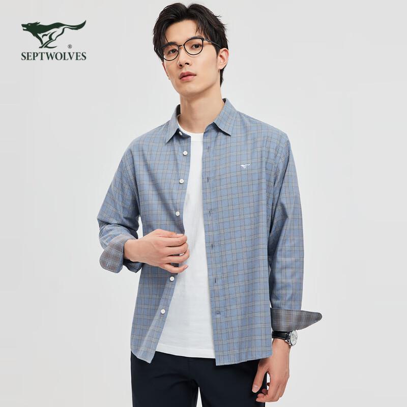 Septwolves Men's Plaid Casual Long-Sleeve Shirt