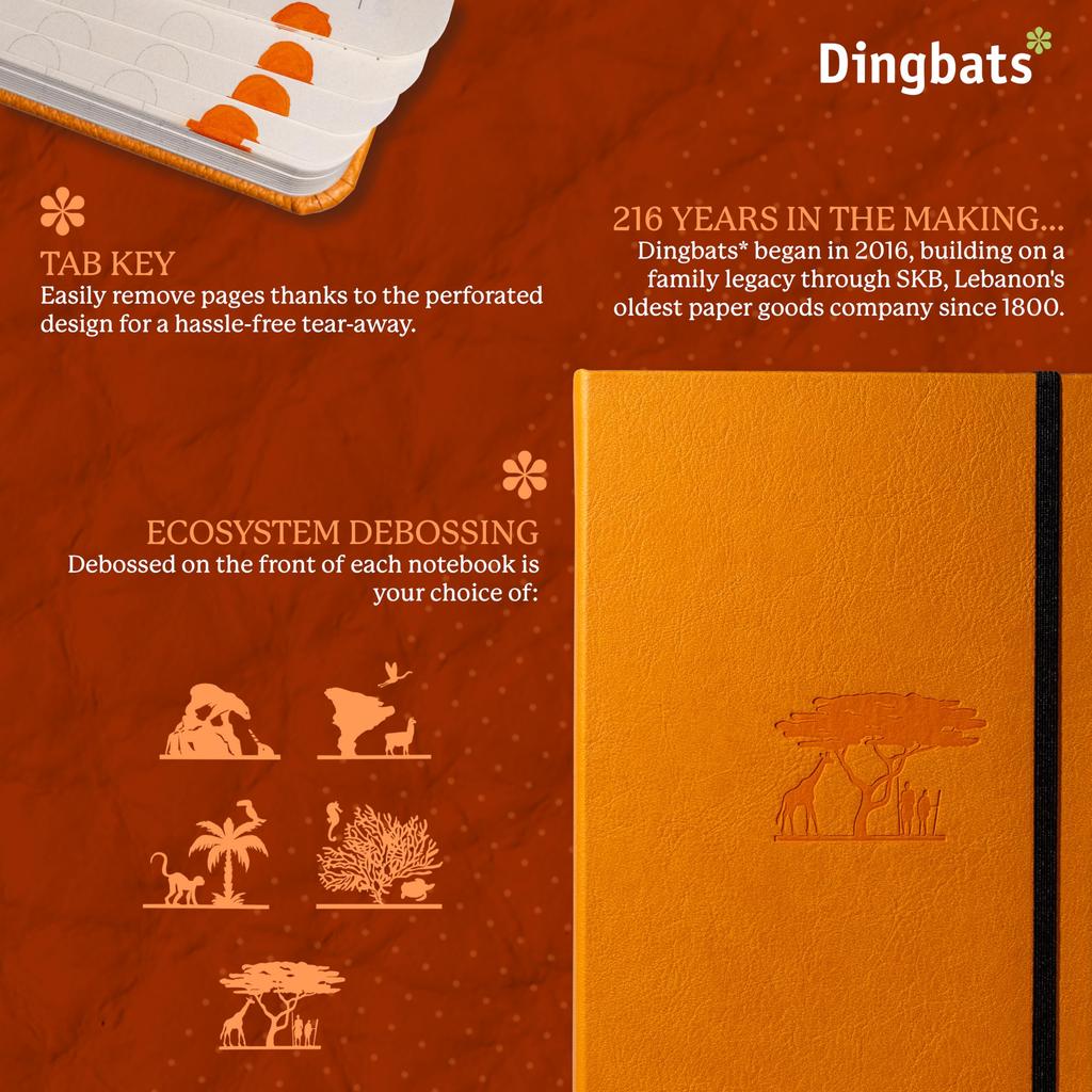 Dingbats Earth Dot A5 Medium Tangerine Serengeti Hardcover Cream 100gsm Inkproof Paper Numbered Index Key Pages - Notebook, - - - Pages, &