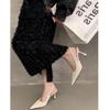 French High-Value Black Pointed High Heels Rhinestone Thin Heel Niche Skirt Single Shoes Sandals Women'S Black Summer