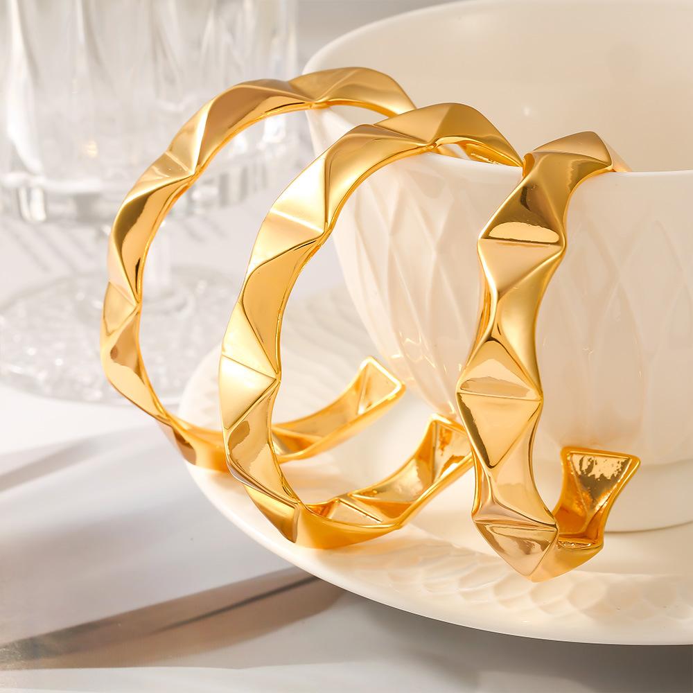 French Retro Geometric Concave-convex Bracelet Opening Adjustable Simple Bracelet Copper Material Water-plated 18K Gold