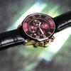 Salvatore Marra Men's Chronograph Watch Red 10 ATM Water Resistant Leather Strap Black SM15104-PGPLLE