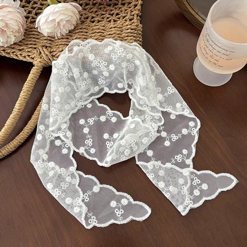 Women's French Retro Black Polka Dot Silk Scarf - 2025 High-End Layered Ribbon Hair Tie & Square Scarf Accessory