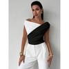 Women's Off The Shoulder Top Wrap Ruched Asymmetrical Tee Shirts Color Block Going Out Tops