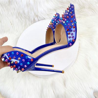 New Colorful Rivet Hollow Sandals, Fashion Celebrity Slim High Heels, Banquet Party Shoes Plus Size