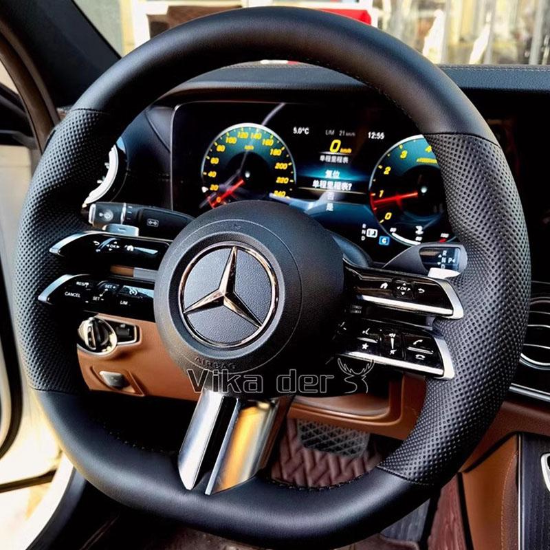 

For Mercedes Benz C-Class W206 2021 E-Class W213 2021 S-Class W223 2021 Hand Stitched Genuine Leather Car Steering Wheel Cover