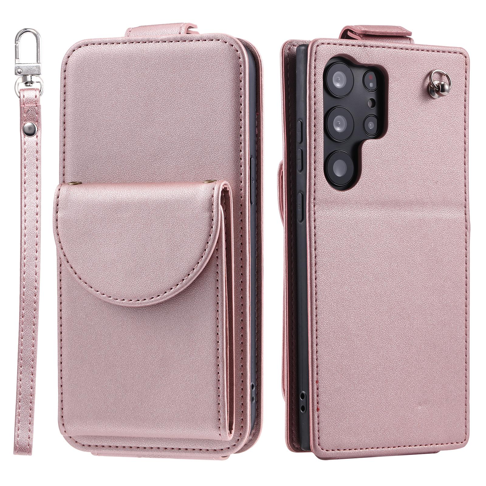 

For Samsung Galaxy S23 Ultra Case Leather+TPU Stand Cover Vertical Flip Phone Shell Rose Gold