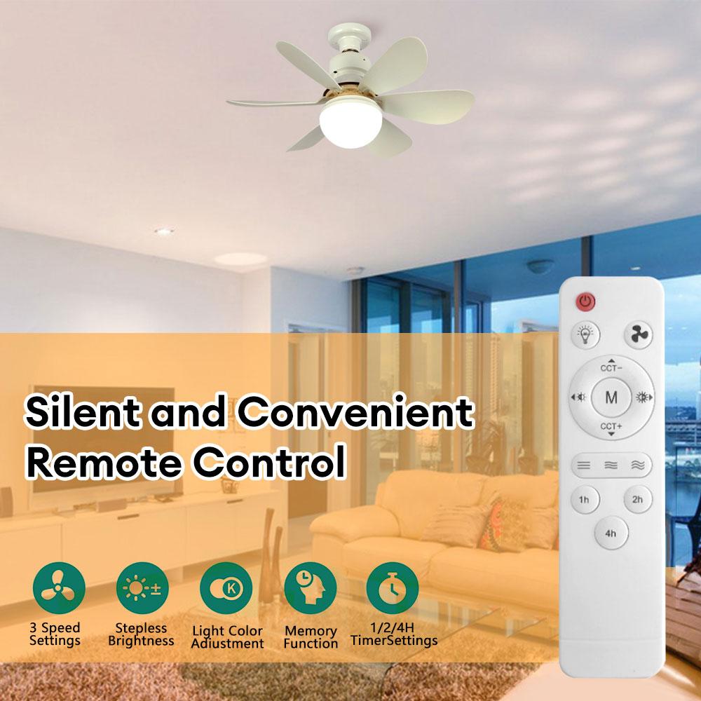 Smarte Deckenventilatorleuchte mit Fernbedienung E27 Fassung 3-stufiger Deckenventilator LED-Lampe für Schlafzimmer Wohnzimmer Licht AC85-265V